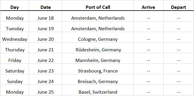 Amsterdam River Cruise 2018 Itinerary