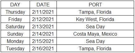 Temptation Cruise 2021 Itinerary