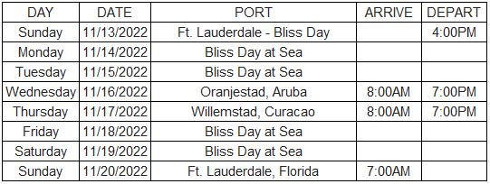 Bliss Reflection Cruise 2022 Itinerary