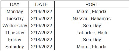 Temptation Cruise 2022 Itinerary