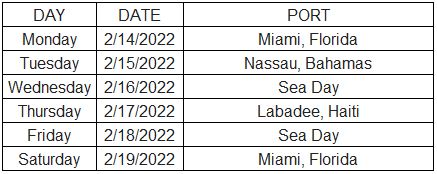 Temptation Cruise 2022 Itinerary